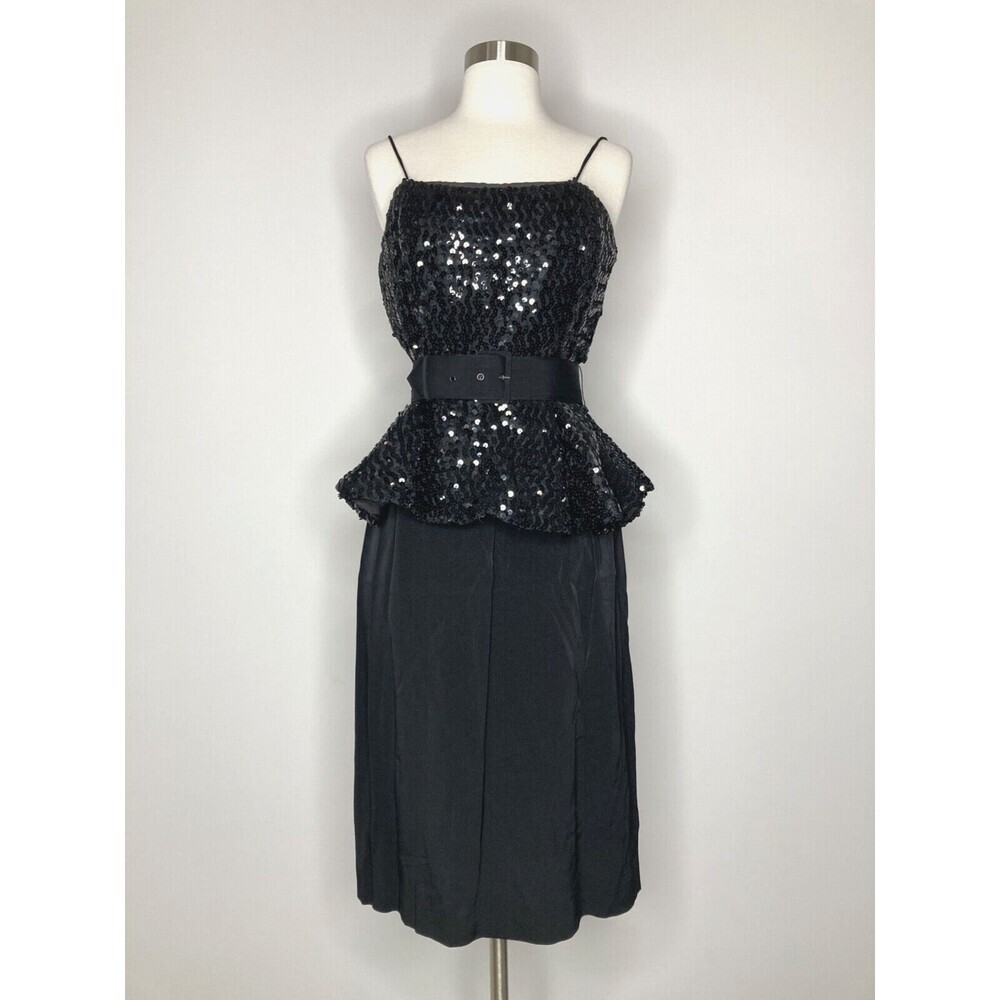 Vintage Jackie Bernard for EKLEKTIC Dress Size 6 Black Sequin Belted UNION Made